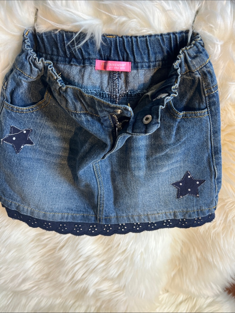 Young Dimension Girls Denim Star Patch Skirt – Medium Wash (Size 6/7)